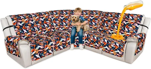 Vista 17 de ALIECOM Fundas de sofá modular reclinable en forma de L, 100% impermeables, fundas para sofá seccional, fundas lavables con estampado, protector
