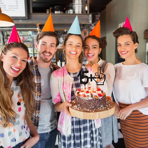 Vista 6 de Decoración para tartas con purpurina negra con dedo medio 15+1, decoraciones para fiesta de cumpleaños de 16 años, suministros divertidos