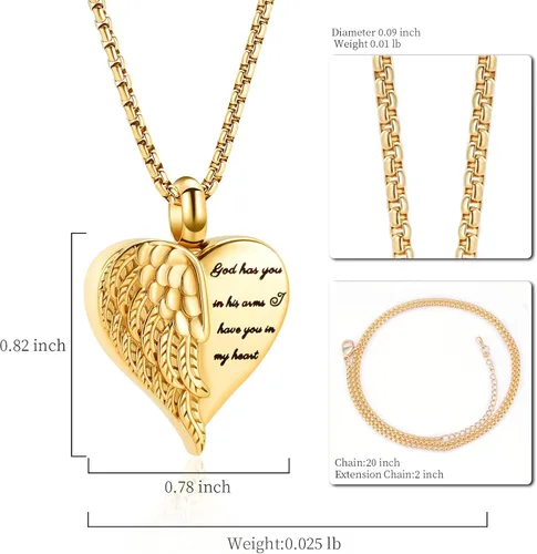 Vista 3 de Oinsi God have you in his arms have you in my heart - Collar de cremación para cenizas para mujeres y hombres, ala de ángel conmemorativa urna