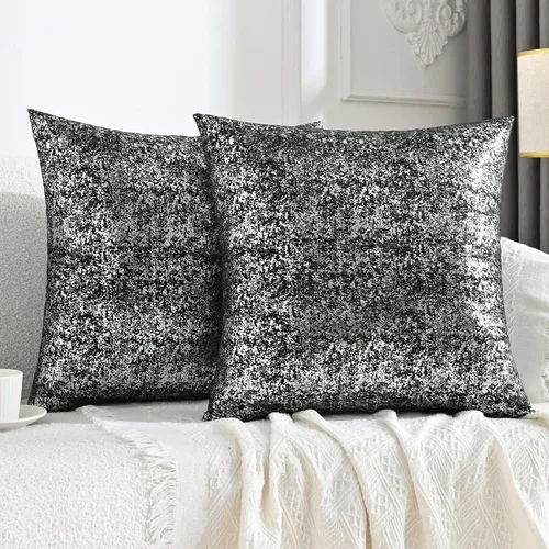 Vista 9 de JELLYMONI Juego de 2 fundas de almohada decorativas brillantes, fundas de almohadas decorativas con purpurina dorada de 16 x 16 pulgadas para sala