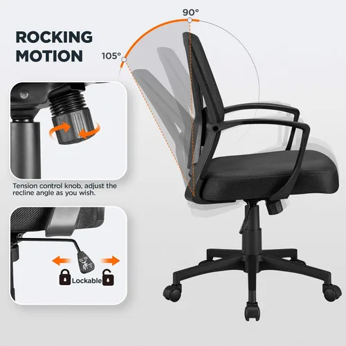 Vista 8 de Topeakmart Escritorio giratorio de oficina ergonómico de malla ajustable soporte lumbar para computadora, respaldo medio, reposabrazos