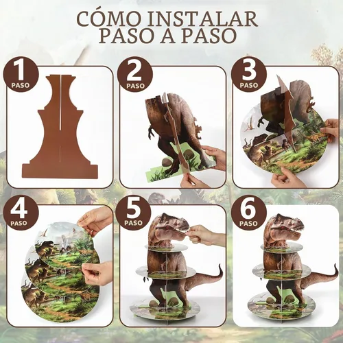Vista 3 de ZOIIWA Soporte de cupcakes con temática de dinosaurio para decoración de fiesta de cumpleaños de dinosaurio, 24 decoraciones de cupcakes, 3 niveles