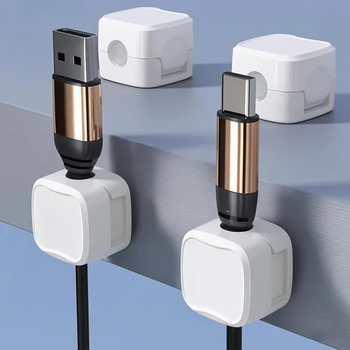 Vista 5 de Paquete de 12 clips magnéticos para cables, gestión de cables debajo del escritorio, organizador de alambre adhesivo para el hogar, oficina, Blanco