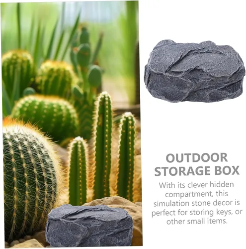 Vista 3 de Resin Stone Shape Key Hider Storage Box for Outdoor Garden Decor Unique Accent Piece, Blends Surroundings, Realistic Stone Look, Easy to Move