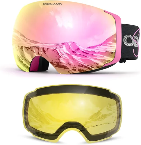 Vista 8 de Odoland Magnetic Interchangeable Anti-Fog Ski Goggles with 2 Lens Large Spherical Frameless Snow Snowboard Goggles for Men Women