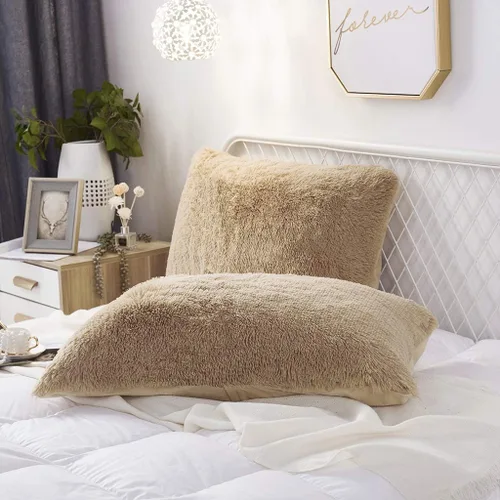 Vista 10 de Juego de 2 fundas de almohada estándar de piel sintética de terciopelo suave, fundas de almohada decorativas con cierre de cremallera