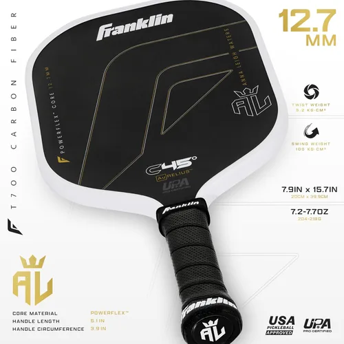Vista 7 de Franklin Sports Paletas profesionales de Pickleball – Serie de fibra de carbono C45 - Aprobadas oficialmente por USAP + UPA – Diseño para jugadores