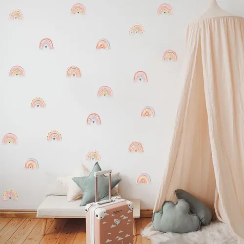 Vista 5 de Calcomanías de pared de arco iris boho, calcomanías de pared de arco iris dibujadas a mano apagadas – Decoración de baby shower, decoración