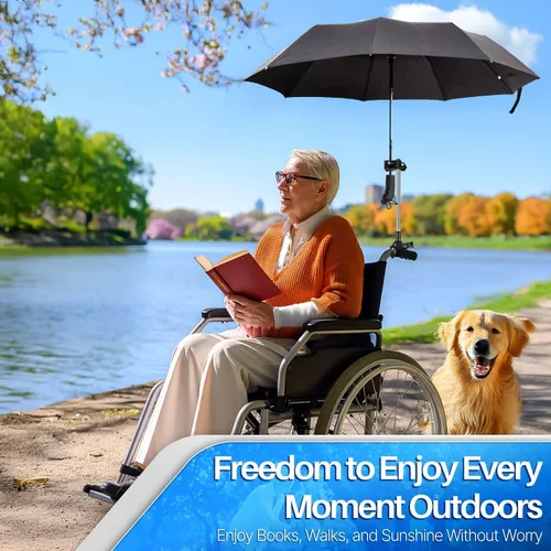 Vista 6 de Flexzion Soporte de abrazadera ajustable para sombrilla de bicicleta – Accesorio universal para cochecito, soporte de sombrilla para silla de ruedas
