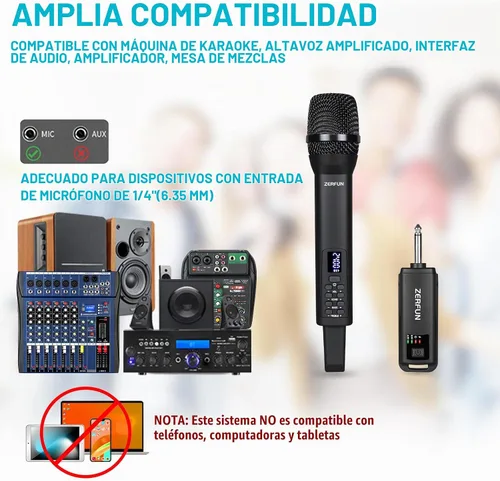 Vista 2 de Micrófono inalámbrico recargable, sistema de micrófonos de mano inalámbricos profesionales dinámicos con control de eco, agudos, graves, volumen