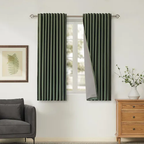Vista 47 de Cortinas opacas de terciopelo de felpa negras de 63 pulgadas de largo para dormitorio, juego de 2 paneles de forro con bolsillo para barra, pestaña