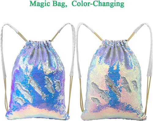 Vista 2 de MHJY Mochila brillante con cordón y lentejuelas de sirena, bolsa de baile deportiva, gimnasio, playa, natación, mochila de cumpleaños, bolsa