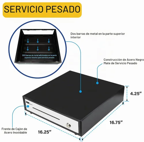 Vista 3 de HK SYSTEMS 16 "POS Cajón de efectivo frontal de acero inoxidable, diapositiva de rodamiento de bolas, POS resistente con bandeja extraíble