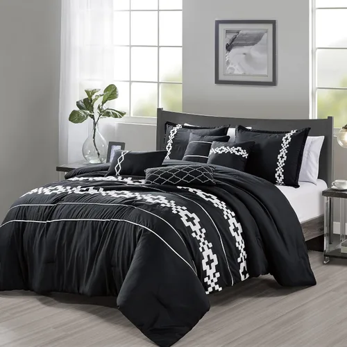 Vista 26 de ESCA Juego de edredón floral morado Queen - 7 piezas de ropa de cama botánica ciruela malva