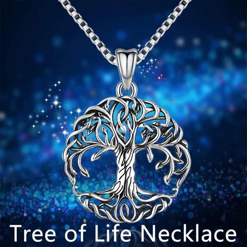 Vista 7 de Aniu Tree of Life Necklace for Women, 925 Sterling Silver Mother of Pearl Family Palm Tree Charm Pendant Jewelry for Birthday Christmas Gift