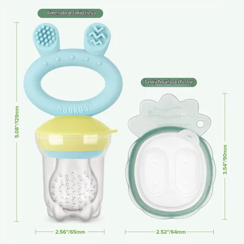 Vista 7 de haakaa Comedor de alimentos de frutas para bebé y mini bandeja de picar con congelador, moldes de piruleta de leche materna para alivio de Azul