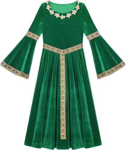 Vista 5 de iiniim Disfraz de princesa medieval para niños, disfraz de Halloween, cosplay, vestido de terciopelo retro renacentista