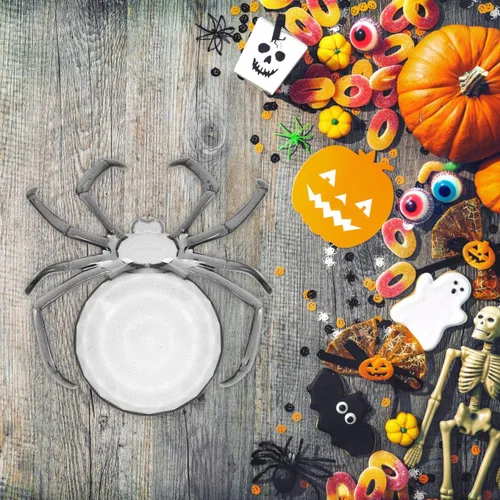 Vista 6 de Bandeja de dulces de araña estilo Halloween de 9.44 pulgadas, plato de postre de plástico multifunción para servir frutas en el hogar y cenar