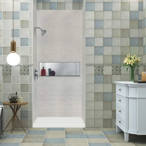 Vista 2 de Transolid SWK483672-27 SaraMar - Kit de pared de ducha de 3 piezas con pegamento a pared, 36 x 48 x 72 pulgadas, color gris playa