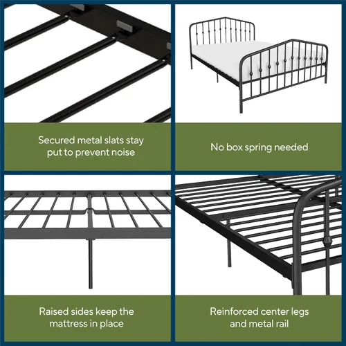 Vista 5 de Novogratz Bushwick - Marco de cama Queen de metal con cabecera ligeramente triangular, husillos insertados, base ajustable para almacenamiento,