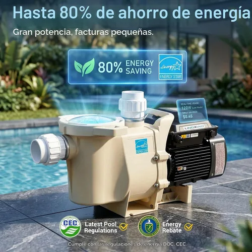 Vista 3 de Bomba de Piscina de 3HP de Velocidad Variable - Bomba para Piscina Empotrada Certificada Energy Star, Motor Autocebante 208-230V, Alto Flujo