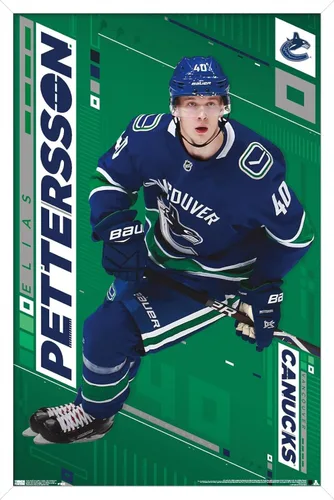 Vista 13 de Trends International NHL Vancouver Canucks - Póster de pared Elias Pettersson 19, 14.725 x 22.375 pulgadas, versión enmarcada de madera de granero