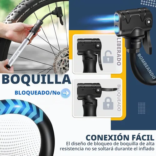 Vista 5 de Bomba de bicicleta Mini bomba de bicicleta – Bomba de ciclo de aleación de aluminio para válvula Presta y Schrader, bomba de neumáticos de bicicleta