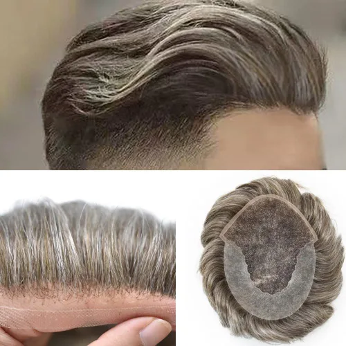 Vista 86 de Mens Toupee Swiss Lace Mens Hair Piece Sistema de reemplazo de cabello para hombres Toupee para hombres Cabello humano nudo blanqueado protesis