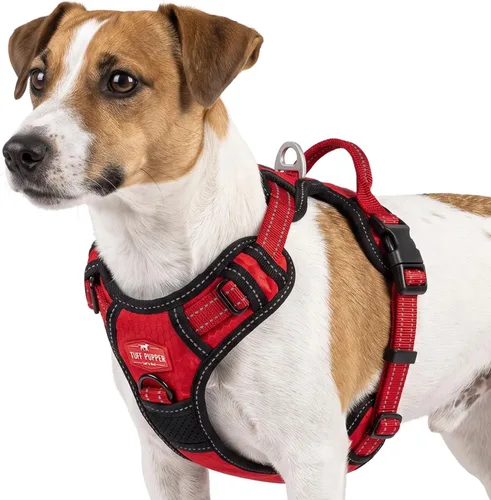 Vista 10 de Tuff Pupper Arnés para perro sin tirones, chaleco resistente para mascotas, clips para correa delantera y trasera, mango de seguridad fuerte