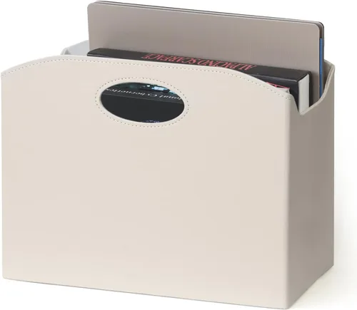 Vista 13 de EZDeco Revistero plegable con soporte para revistas de PU de cuero en el suelo, organizador de archivos de PU para periódicos, libros, cesta