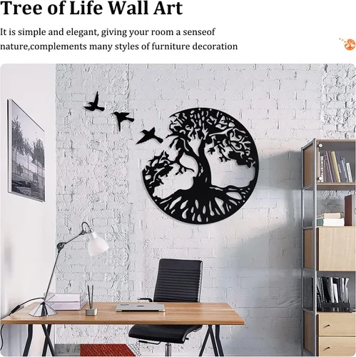 Vista 2 de LZAOA Arte de pared de metal con 3 pájaros, 4 piezas de arte decorativo de pared de metal negro con 3 pájaros para sala de estar, baño, cocina
