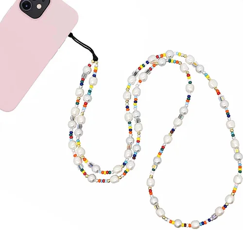 Vista 37 de Beaded Phone Charm Lanyard Strap Crossbody Fixed Beads Pearl Neck Chain