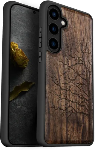Vista 15 de Carveit Wood Case for Galaxy S24, Eternal Tree, Black Árbol eterno-Madera oscura