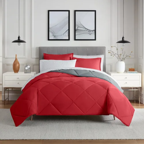 Vista 2 de Eclipse Sleep Solutions Jerry Cooling - Juego de ropa de cama de 5 piezas, tamaño individual/individual XL, color rojo y gris