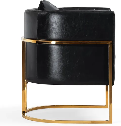 Vista 8 de Silla moderna de cuero, sillón tapizado de mediados de siglo con almohada para sala de estar, cómoda silla de tocador individual con patas doradas