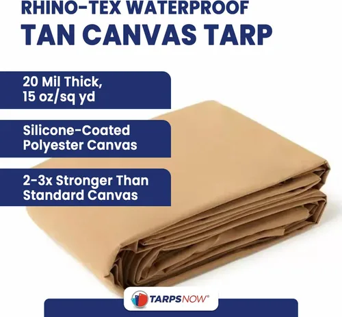 Vista 2 de Tarps Now - Lona de Canvas Impermeable de 5 x 7 pies 20 MIL Grado Comercial, Trabajo Pesado, Resistente al Desgarro, Ojales de Latón