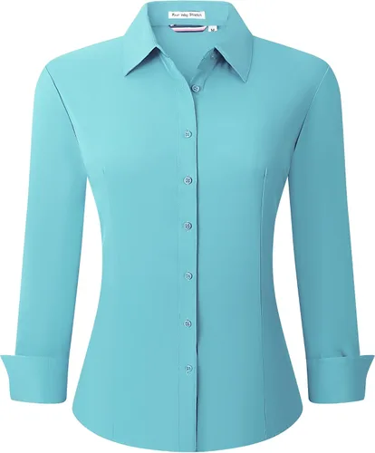 Vista 45 de Esabel.C - Camisa de trabajo con botones de manga larga para mujer, elástica, corte regular