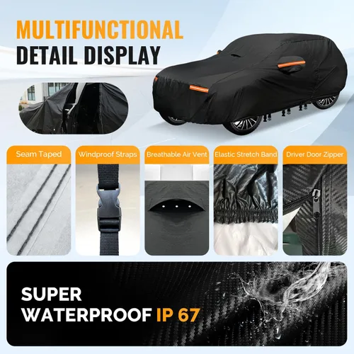 Vista 4 de Funda para coche SUV de 30 capas para automóviles, impermeable para todo tipo de clima, protección UV, resistente a la nieve, resistente al viento