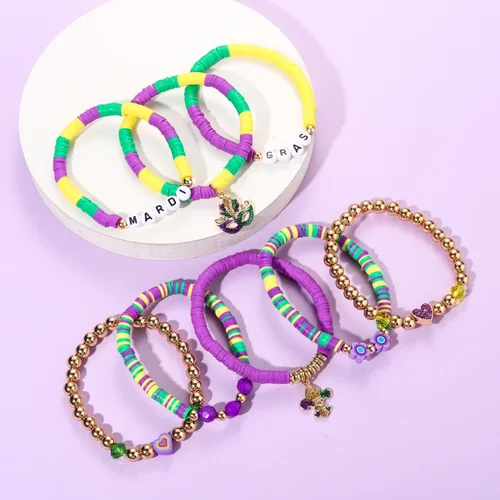 Vista 33 de Surfer Heishi - Pulseras apilables para mujer, apilables, de vinilo arcoíris, disco de arcilla, pulseras elásticas para la amistad, joyería bohemia
