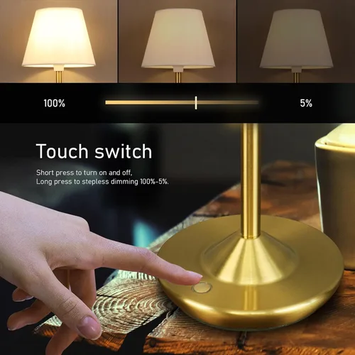 Vista 4 de Cordless Table Lamp Portable Small LED Touch Lamp with Dimmer, 18" 2700K Rechargeable Battery Light for Bedside, Dining Room, Bedroom Lamp, Patio