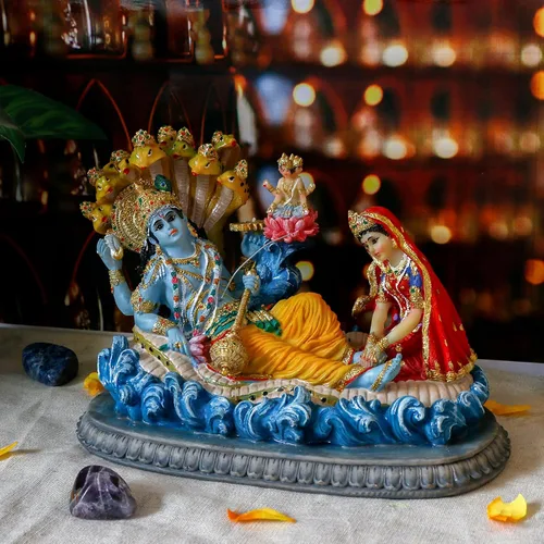Vista 4 de alikiki Estatua hindú de Dios Señor Vishnu – 8.3 pulgadas de largo Mahavishnu figura divina deidad hindú para adoración espiritual, hogar, oficina