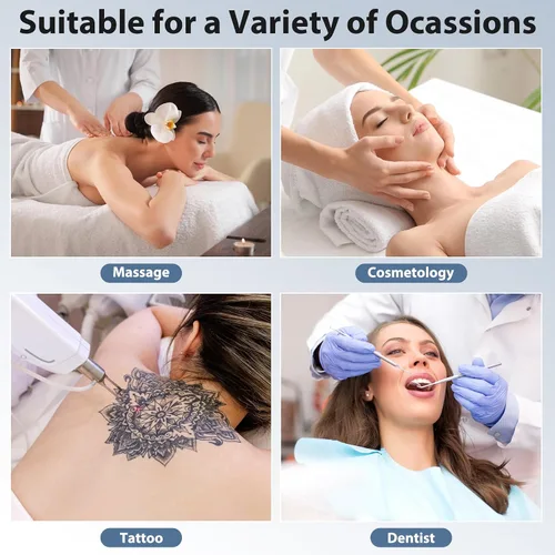 Vista 6 de Bigbiglife Cama de tatuaje de salón de masaje con cesta de belleza, cama de masaje profesional de 3 pliegues de altura ajustable para spa salón