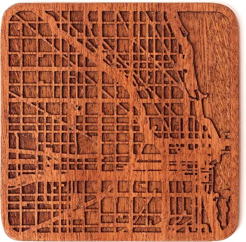 Vista 154 de Posavasos Amsterdam Map by O3 Design Studio, 1 pieza, posavasos de madera Sapele con mapa de la ciudad, hecho a mano, varias ciudades opcionales