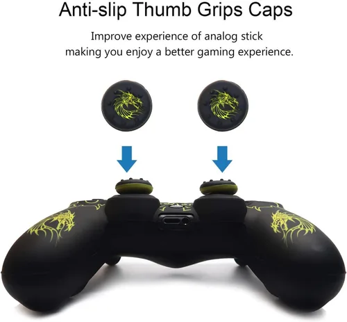 Vista 4 de BRHE - Funda protectora de silicona antideslizante para PS4, compatible con PS4 SlimPS4 Pro inalámbricocontrolador de gamepad con cable con 2 tapas