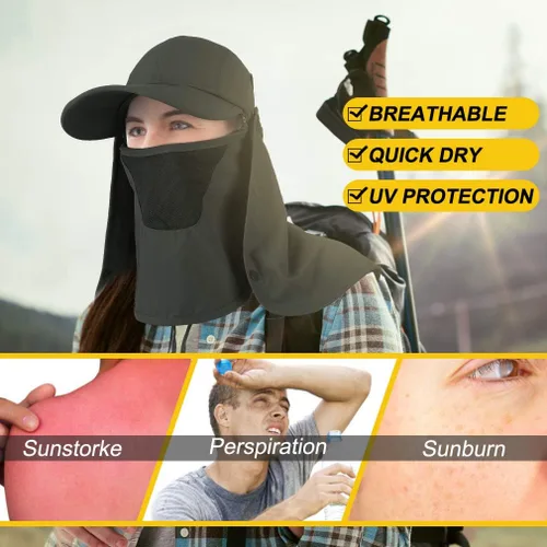 Vista 5 de Gorra plegable para el sol, sombreros de pesca, protección UPF 50+ con solapa para el cuello