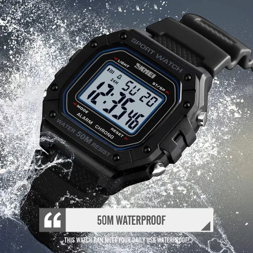 Vista 2 de Hombres deporte al aire libre reloj digital 5bar impermeable alarma luz trasera LED moda cronógrafo relojes