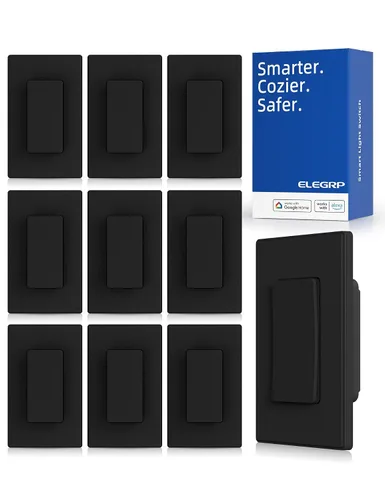 Vista 12 de ELEGRP - Interruptor de luz inteligente, interruptor de luz Wi-Fi de 2.4 GHz compatible con Alexa y Google Assistant, requiere cable neutro, control