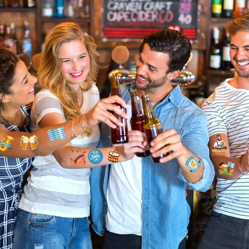 Vista 7 de HOWAF Tatuajes temporales para el Oktoberfest, 72 tatuajes falsos para niños, calcomanías impermeables para suministros de festivales de cerveza