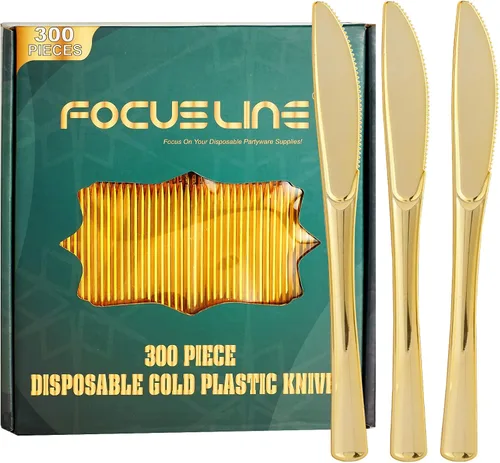 Vista 12 de FOCUSLINE Paquete de 300 tenedores desechables de plástico dorado, tenedores de plástico sólido y duradero, cubiertos desechables resistentes