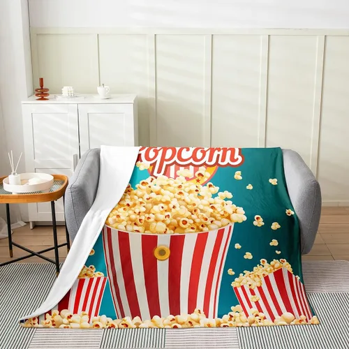 Vista 2 de Manta de felpa con diseño de palomitas de maíz, para niños, niñas, adolescentes, cine para todas las estaciones, manta de cama transpirable a